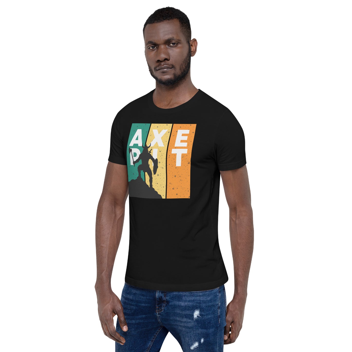 Retro Colored Viking Silhouette Axe Pit T-shirt